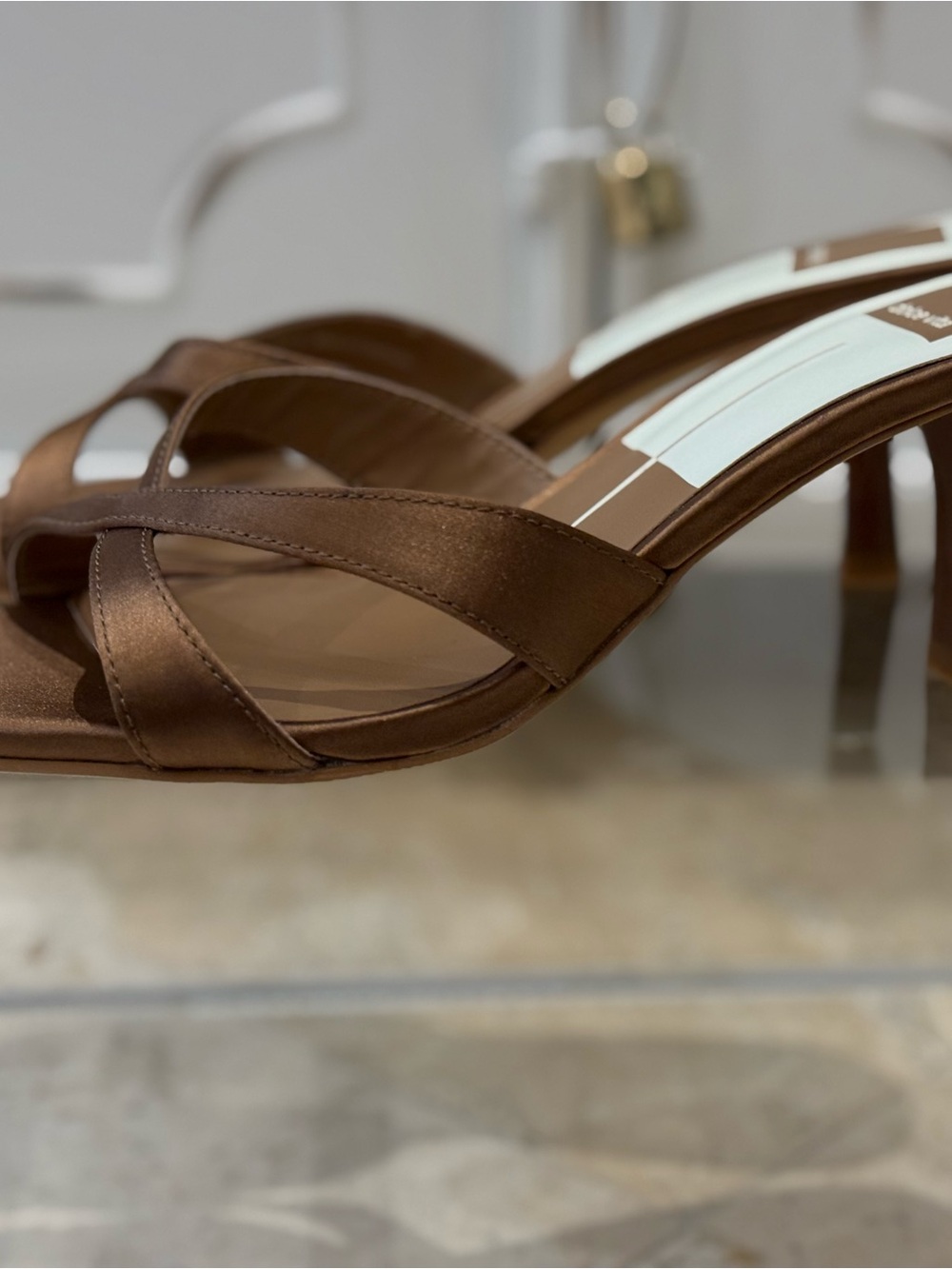 Dolce Vita Chocolate Brown Satin Crisscross Mule Heels - Picture 3 of 6